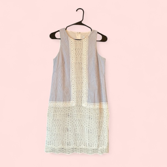 Preppy Lace Seersucker Shift Dress Size 4 - Picture 1 of 7